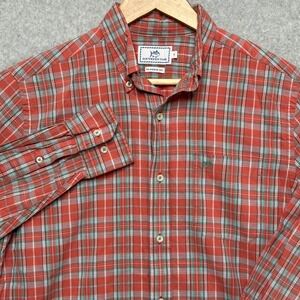 Southern Tide Mens Small Classic Fit Plaid Button Down Shirt Red Teal Cotton